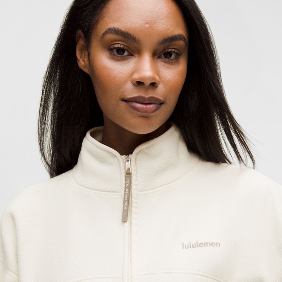 Lululemon NWT Tumbled Fleece Full-Zip Jacket. Color Light Ivory/Warm Ash Grey - Picture 2 of 10